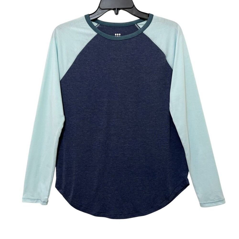 TITLE NINE Navy/Teal Notton Raglan Long Sleeve Tee Shirt Outdoor Hiking Womens S
